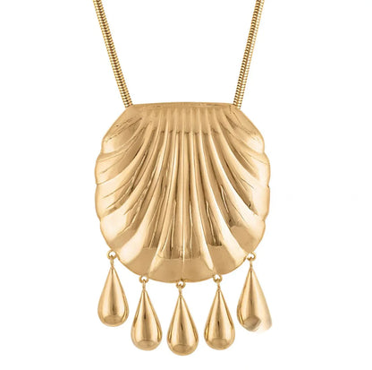 Vintage Exaggerated Metal Large Shell Shape Tassel Water Drop Pendant Necklaces for Women Party Heavy Jewelry Fashion Accessory
