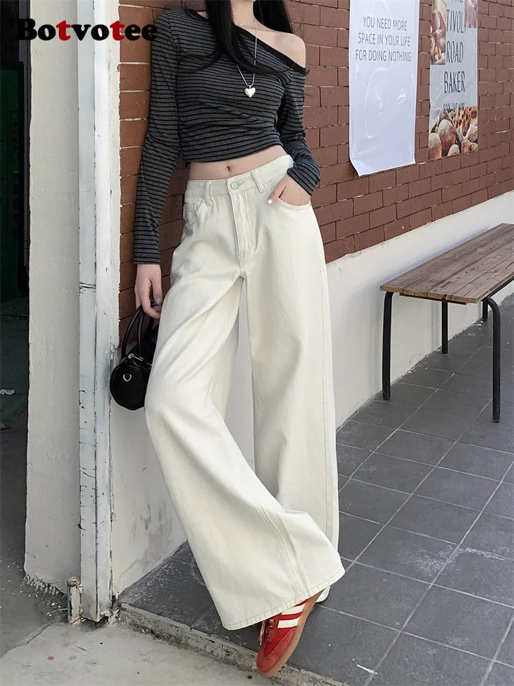 Botvotee Milk White Baggy Jeans Women Spring Summer 2025 New Korean Fashion Causal Y2k Loose Oversized High Waisted Jeans
