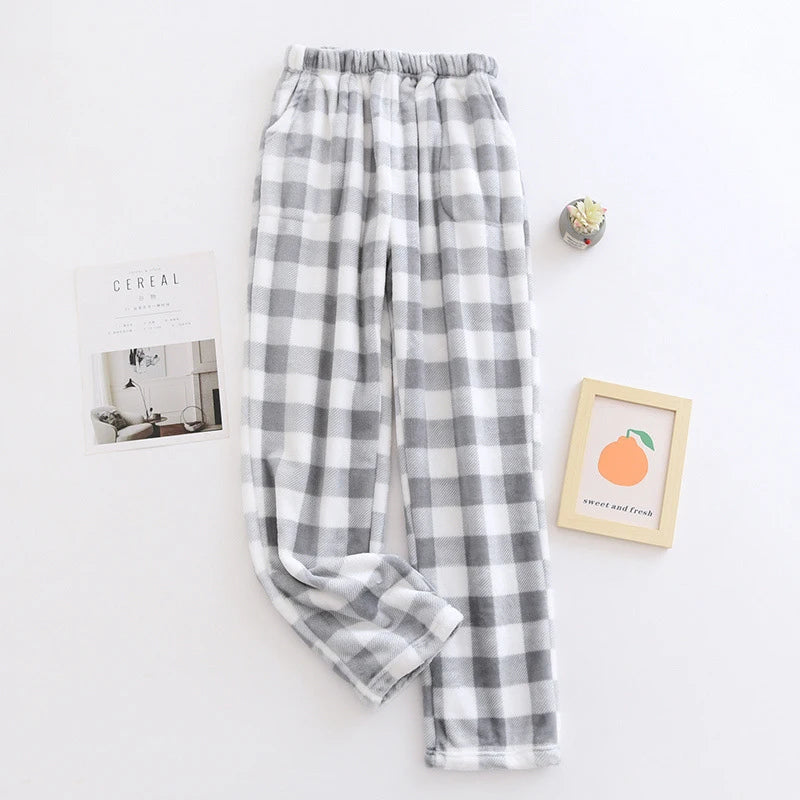 Men Autumn Winter Full Length Pajama Pants Thicken Flannel Sleep Bottom Casual
