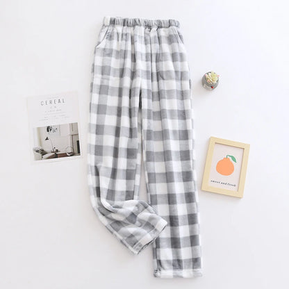 Men Autumn Winter Full Length Pajama Pants Thicken Flannel Sleep Bottom Casual