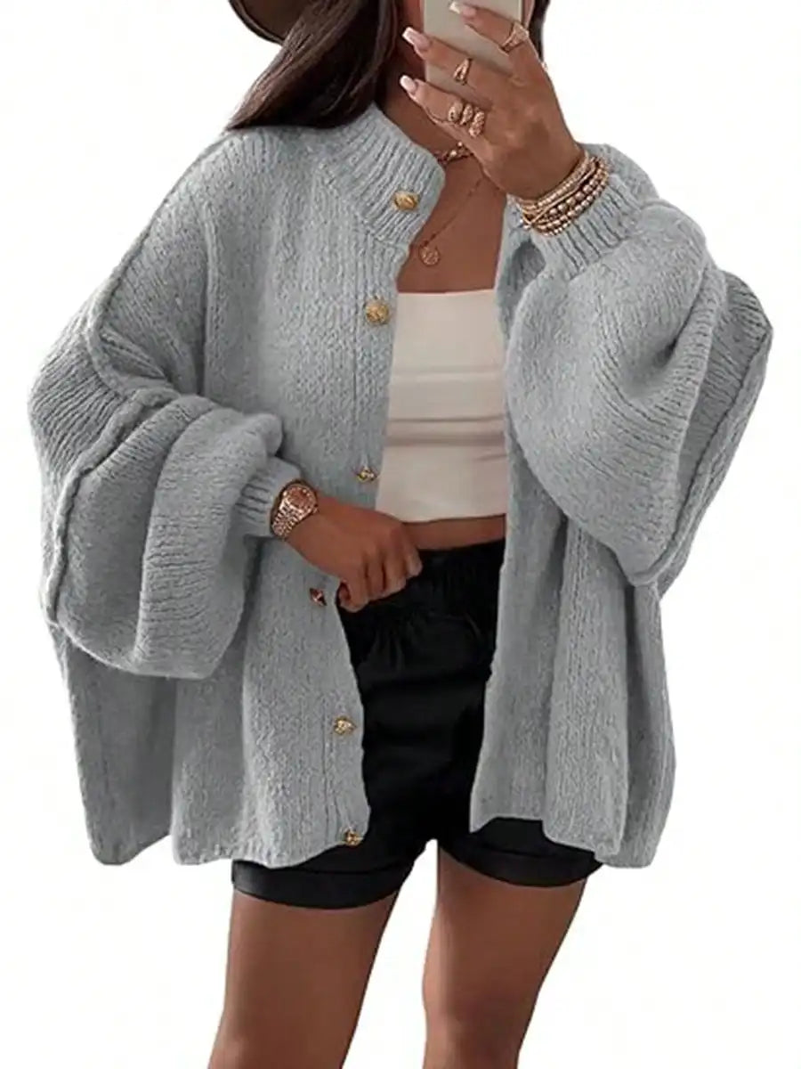 Womens Oversized Loose Fall Sweater Cardigans Long Lantern Sleeve Button Down Chunky Knit Coats