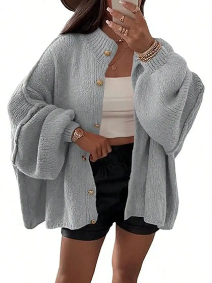 Womens Oversized Loose Fall Sweater Cardigans Long Lantern Sleeve Button Down Chunky Knit Coats