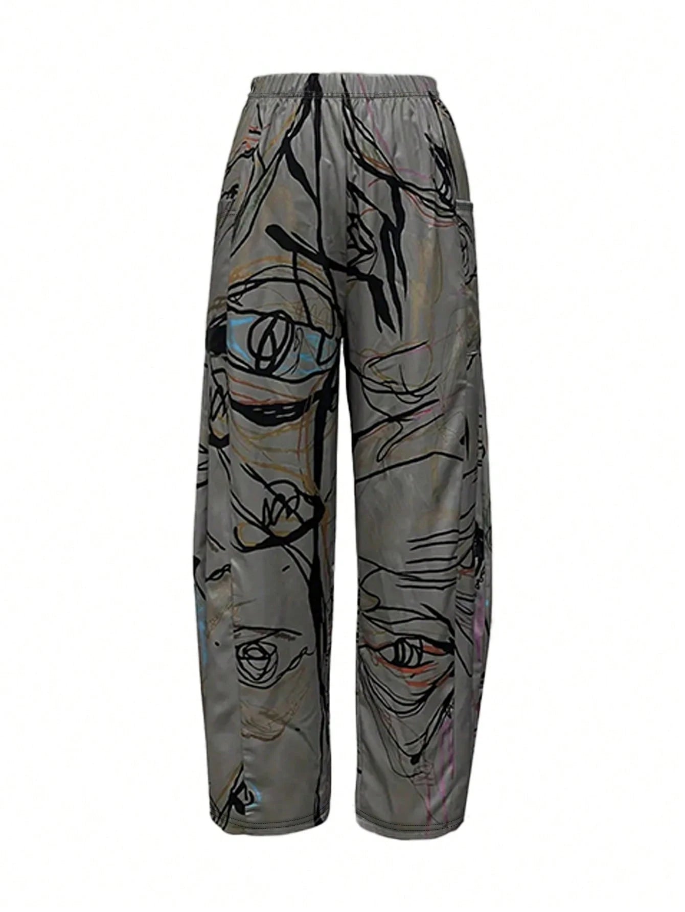 Plus Size Casual high waisted wide leg pants, loose straight leg, random printed pants, women's pants