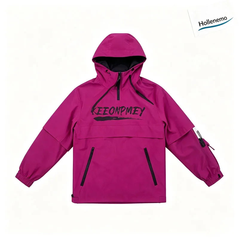 Men Women Winter Ski Snowboard Pants Cargo Multi‑Pocket Waterproof Windproof Drawstring Waist Adjustable Cuff Purple SnowTrouser
