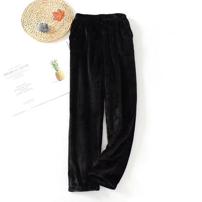 Men Autumn Winter Full Length Pajama Pants Thicken Flannel Sleep Bottom Casual