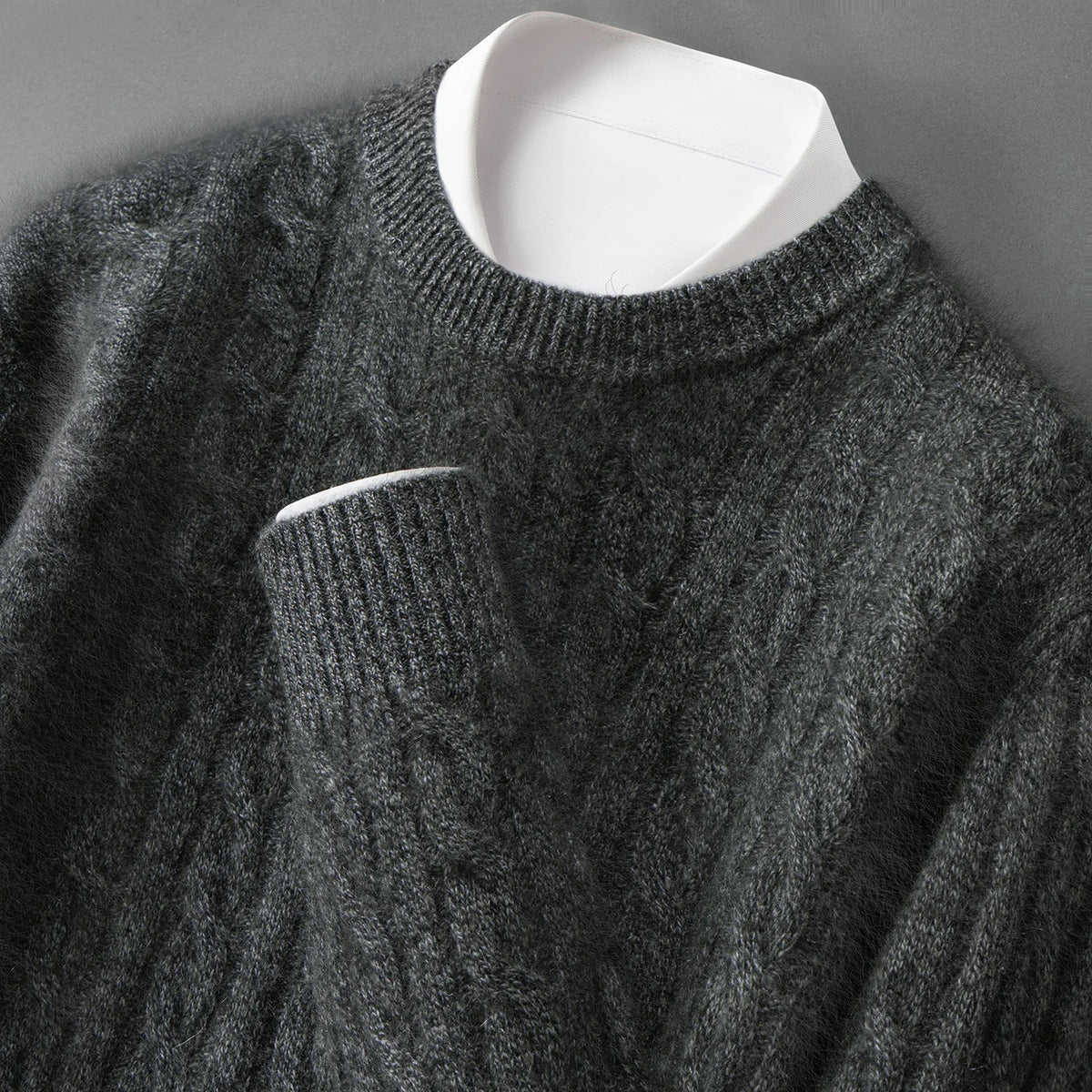 ZOCEPT 100% Natural Cashmere Men's Sweater Autumn Winter Thick Warm O-Neck Casual Pullover Knitted Twisted Flower Sweater Top