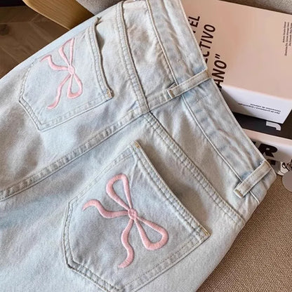 Womens Casual Loose Fit Jeans Relaxed Trousers High Waist Wide Leg Light Wash Embroidered Plus Size Comfort Jeans Women's jeans