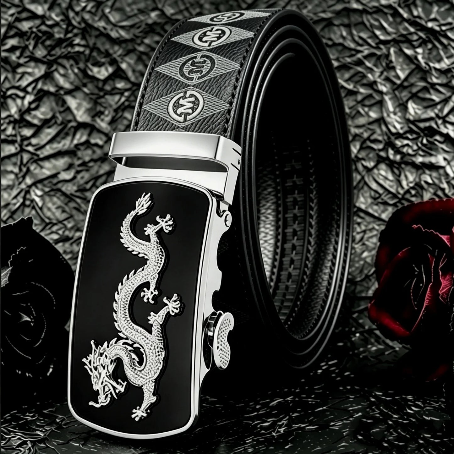 POYYAS Stylish Metal Buckle Men Belt for Women Printed Letter Animal Dragon Pattern Alloy Buckle - Fashion Daily Decoration Jeans Belt - Fashion Letter M Pattern Design Perfect Accessory for Business and Casual Belt