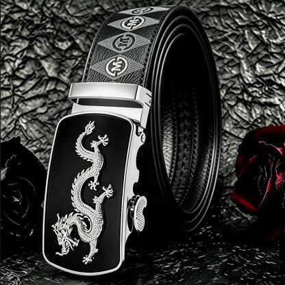 POYYAS Stylish Metal Buckle Men Belt for Women Printed Letter Animal Dragon Pattern Alloy Buckle - Fashion Daily Decoration Jeans Belt - Fashion Letter M Pattern Design Perfect Accessory for Business and Casual Belt