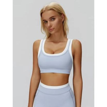 QBGJTD Womens Workout Set Two Pcs U Back Color Block Sports Bra Matching High Waist Leggings Gym Pilates Outfits