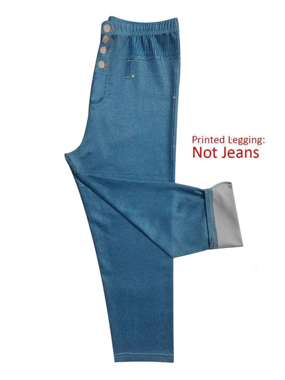 Women's Imitation Denim Leggings - Tight Yoga Stretch Pants - Women's Slim Printed Capri Pants - Stretch Non-sheer Trousers - We
