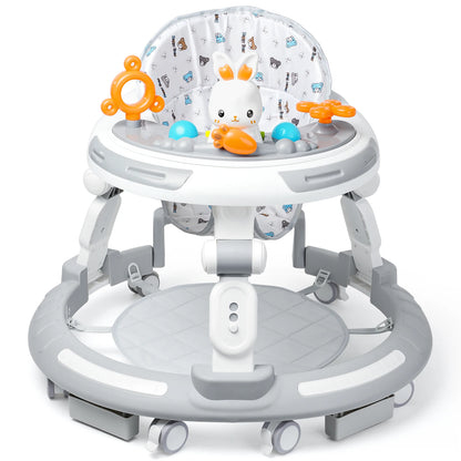 Safety-Enhanced 4-In-1 Grow-With-Me Baby Walker & Play Center - Adjustable 8 Heights, Anti-Tip Base, 8 Silent Brake Wheels