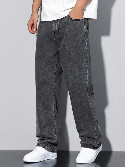 2026 New Style Streetwear Straight-Leg Jeans for Men, Fashionable Straight-Leg Loose-Fit Denim Pants