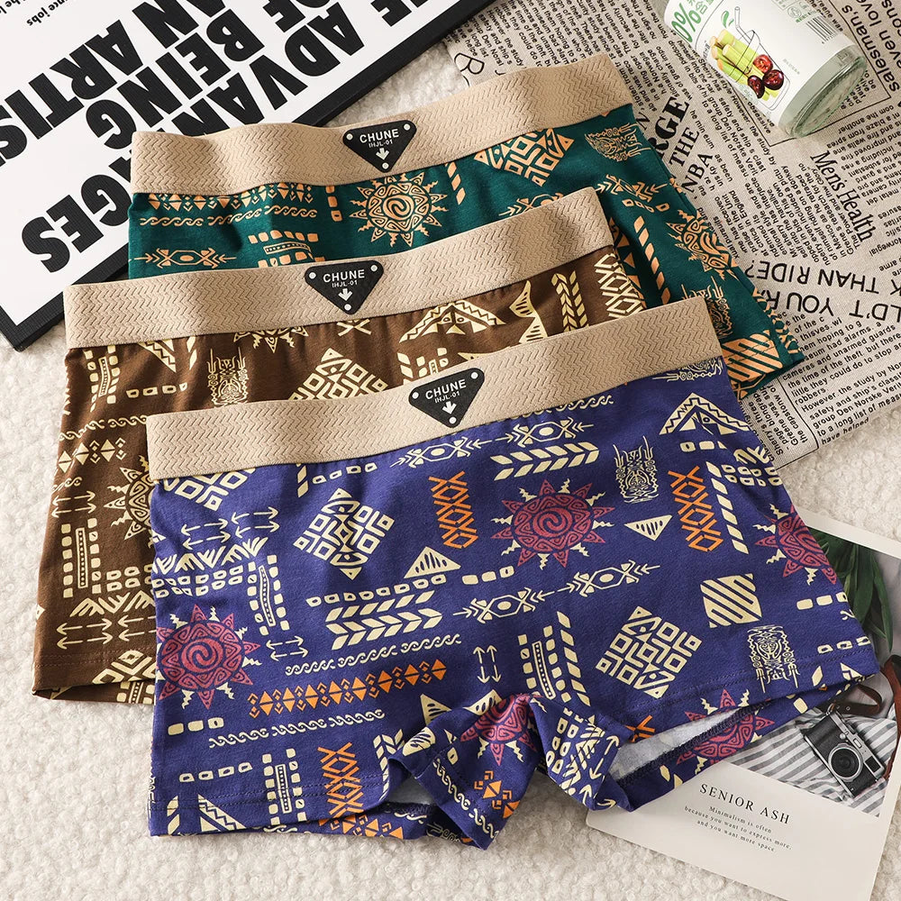 3PCS/Pack 100% Cotton Vintage Print Women's Panties Super Soft Hygroscopic Breathable Underwear High Elastic Waistband Shorts