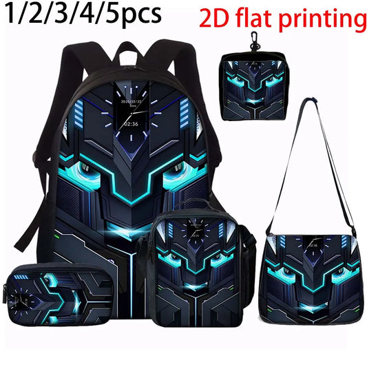 1/2/3/4/5PCS Robot Graphic Backpack Set | Ideal for Daily Travel