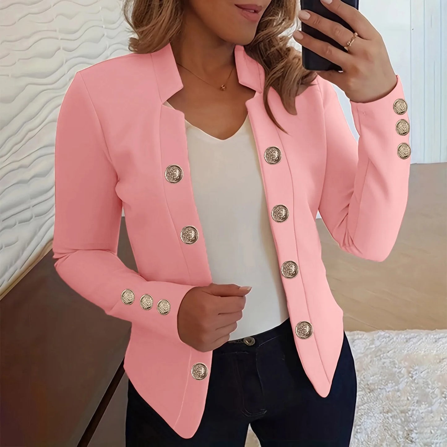 Light Womens Jacket Womens Business Casual Fall Long Sleeve Notch Cardigans Open Front Work Office Cropped куртка женская