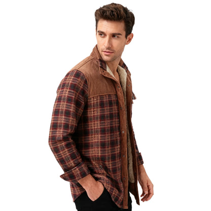 EU Men's Flannel Shirt Jacket Men Warm Fleece Lined Plaid Long Sleeve Coat Cotton Outdoor Men Winter Jacket