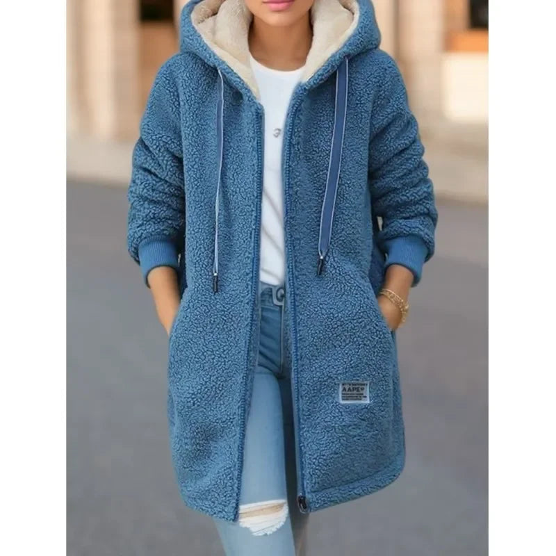 Women's Hooded Top  Winter Coat Thickened Fleece-lined Sweatshirt Cardigan Winter