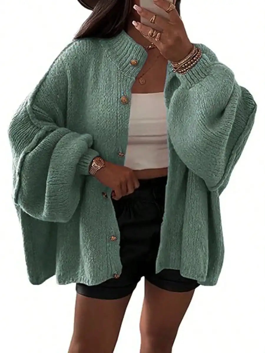 Womens Oversized Loose Fall Sweater Cardigans Long Lantern Sleeve Button Down Chunky Knit Coats
