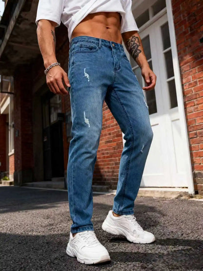 Men's Ripped Jeans, Slim Fit Stretch Denim Pants,