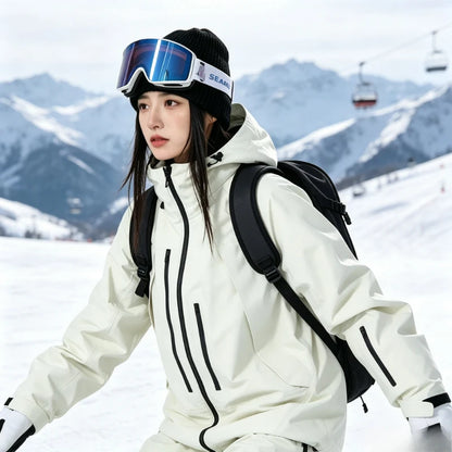 2026 New Women Skiing Jackets Loose Zipper Hooded Windproof Breathable Waterproof Ski Tops Outdoor Men Sports Snowboarding Coats