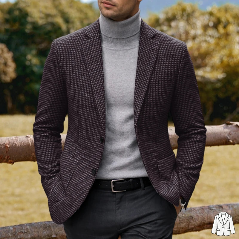 Men's Casual Blazer Houndstooth Wool Blend Suit Jacket Notched Lapel Slim Fit Business Formal Dress Sport Coat Outerwear