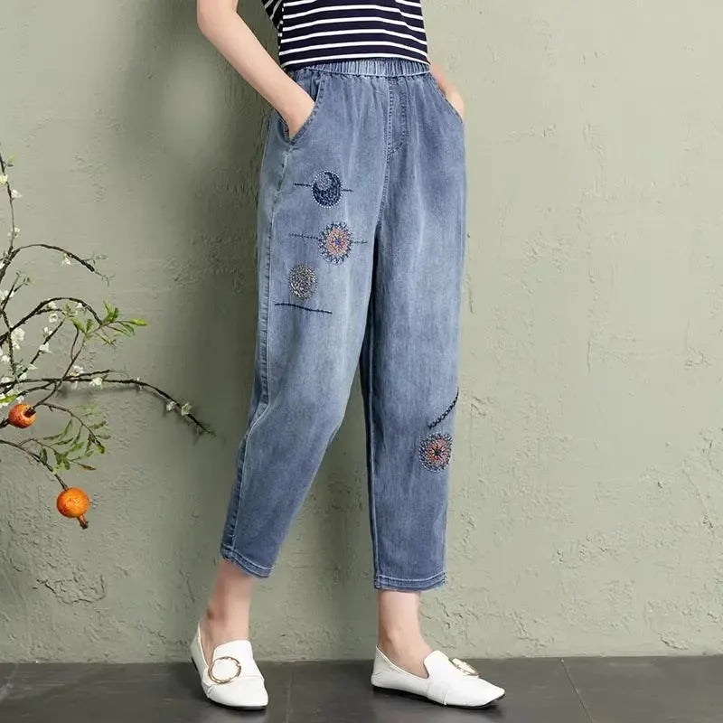 Loose Harlan Jeans Women's Denim Pants Middle-Aged Mom Trendy plus Size.