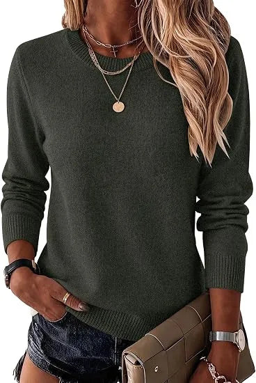 Women's Fashionable Wool Blend Sweater, Long-Sleeved with a Round Neck,