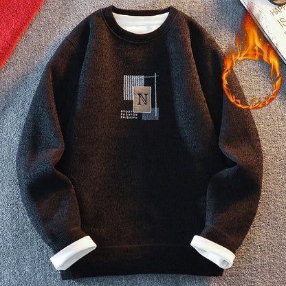 Men's Casual Sweater Thick Fleece Jumpers Knit Top Clothes  Crew Neck Knitted Pullovers Fashion Sweatshirts