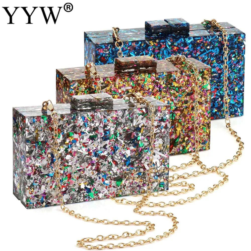 Acrylic Luxury Wedding Chain Handbag Women Box Clutch Evening Bags Chic Party Shoulder Crossbody Bags Ladies Dinner Dress Purses