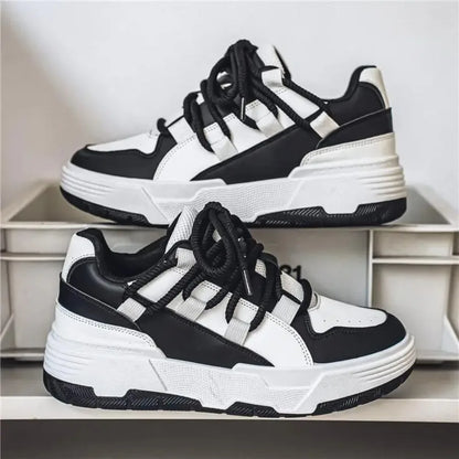 Men's Low-Top Sneakers Upper and Sole Lace-Up Casual Sneakers - Black/White Suitable for Daily Commuting Outdoor Sports Gym Off