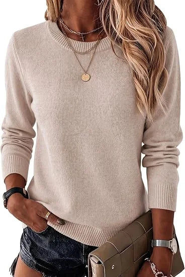 Women's Fashionable Wool Blend Sweater, Long-Sleeved with a Round Neck,