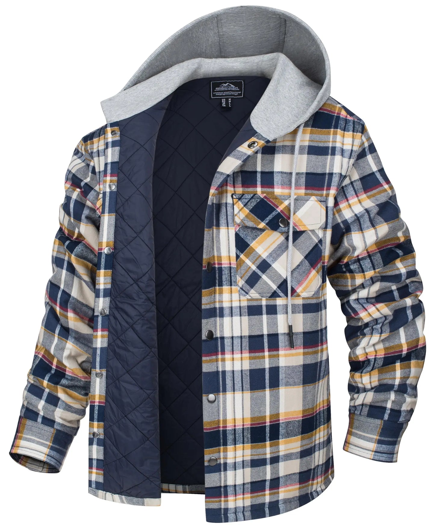 MAGCOMSEN Men's Hooded Flannel Jacket Cotton Autumn Winter Warm Coat Long Sleeve Plaid Shirt