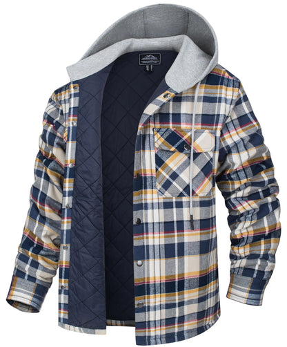 MAGCOMSEN Men's Hooded Flannel Jacket Cotton Autumn Winter Warm Coat Long Sleeve Plaid Shirt