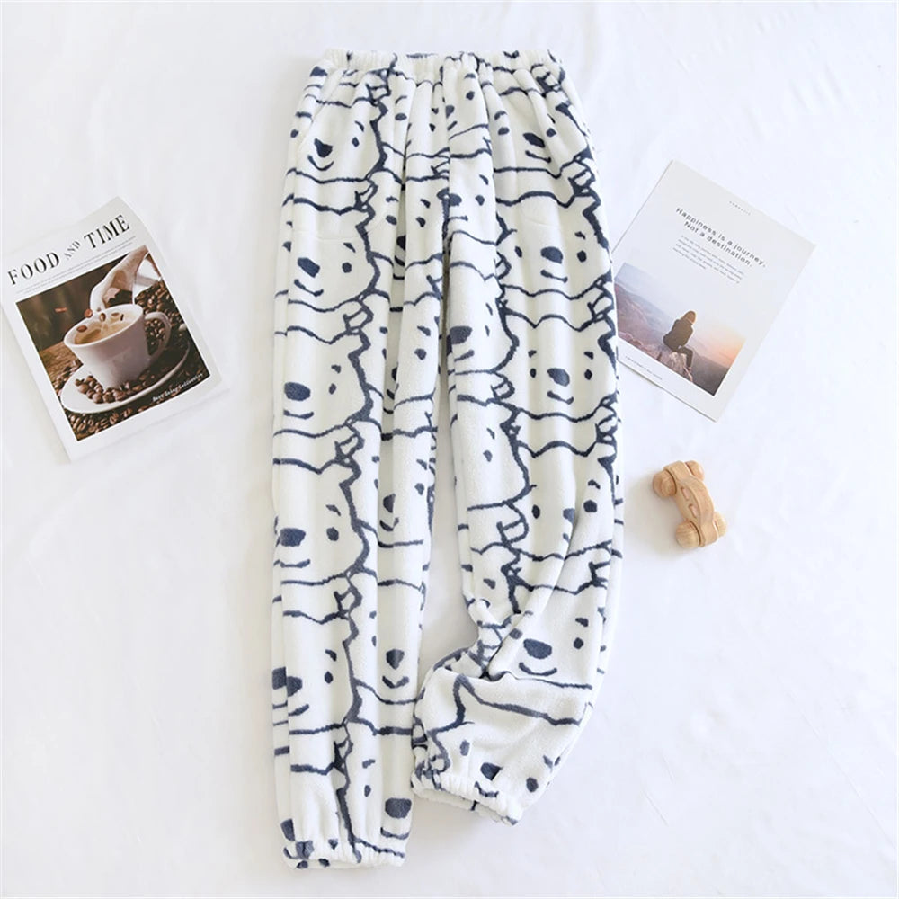 New Plush Winter Thick Sleep Men Pants Flannel Sleep Bottoms Plus Velvet Home Pajama Coral Fleece Male Sleepwear With Pocket