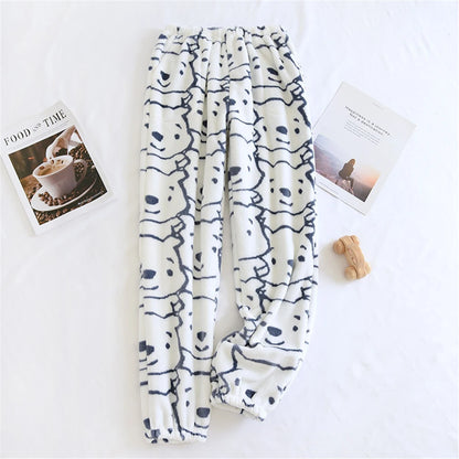 New Plush Winter Thick Sleep Men Pants Flannel Sleep Bottoms Plus Velvet Home Pajama Coral Fleece Male Sleepwear With Pocket