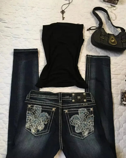 American Fashion Trend Joker Pattern Embroidered Loose Jeans Women Street Y2K New Hip Hop Oversized Wide-leg Pants Unisex Jeans