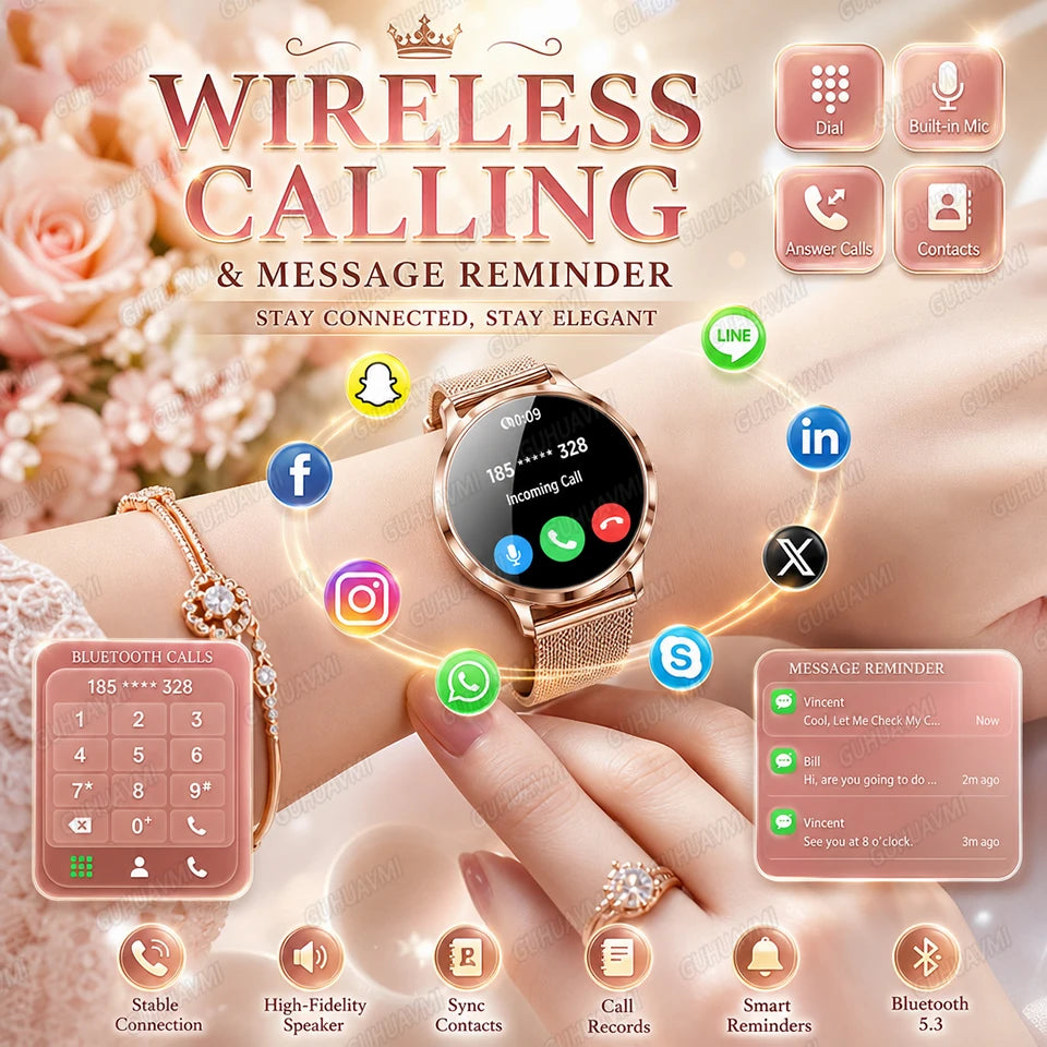 Fashion Women Smart Watch 1.32”AMOLED 100+dials Heart Rate Blood Oxygen Blood Pressure Monitoring Waterproof Give a Gift 2026New