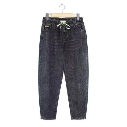 Women's Jeans Streetwear 2025 Spring Autumn New Elastic high waisted Harun pants Female Pocket Casual Denim Nine points Pants
