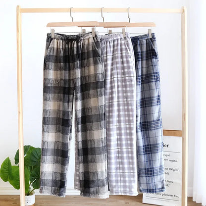 New Autumn and Winter Flannel Men's Pajama Pants Trousers Plus Velvet Thickened Lattice