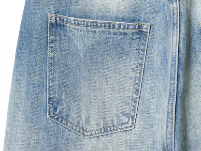 Spring new women's zipper style long mid waist ripped decorative rolled edge loose jeans