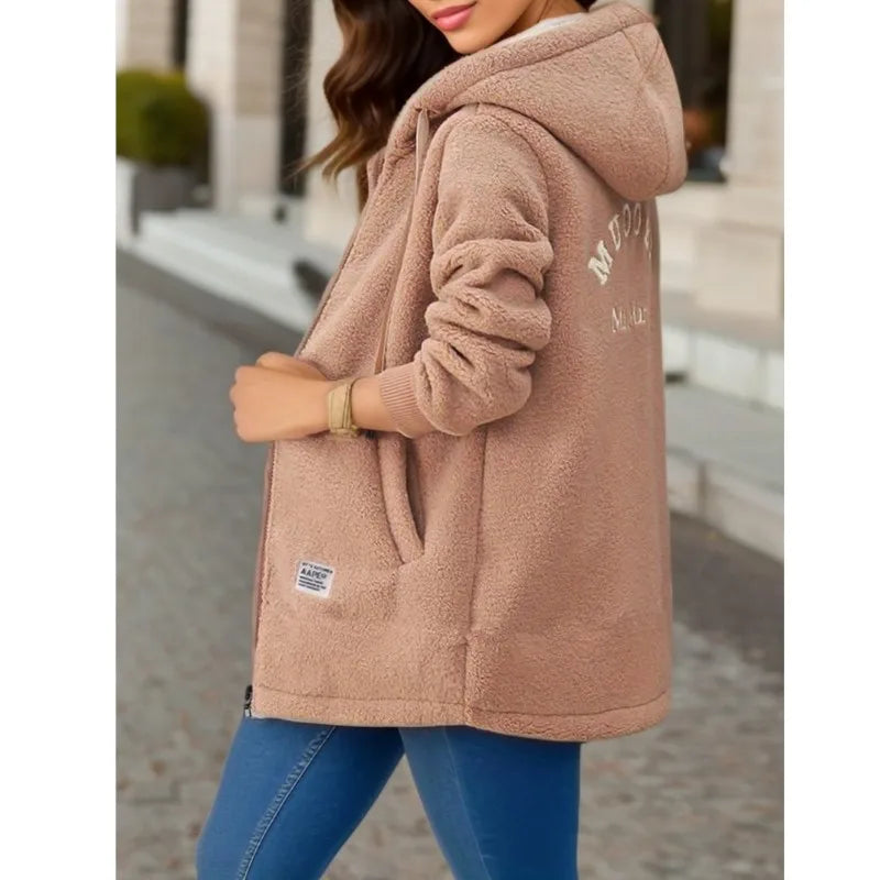Women's Hooded Top  Winter Coat Thickened Fleece-lined Sweatshirt Cardigan Winter
