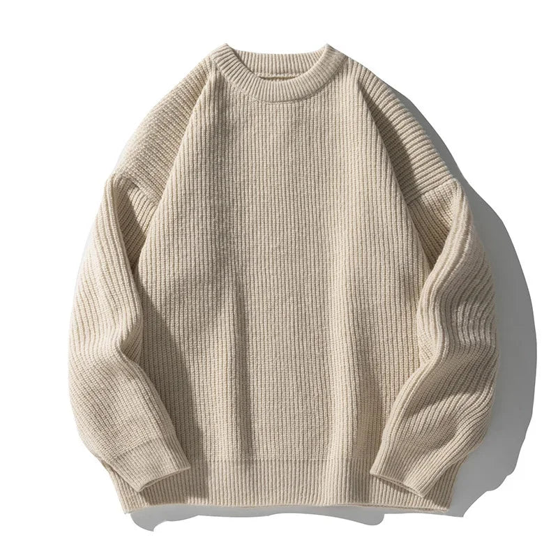 TFETTERS Brand Black Knitwear for Men Baggy 2026 Winter New Polyester Japan Sweaters Male Retro O Neck Classics Couples Clothing
