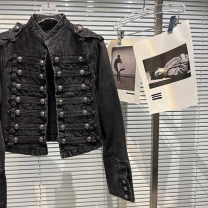 2026 Autumn New Fashion Metal Buckle Design Shoulder Strap Denim Short Jacket For Women High Street Coat Female