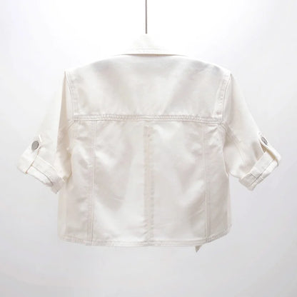 Summer White Short Women Denim Jacket Thin Slim Outerwear Half Sleeve Jeans Jackets Female