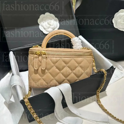 Channeled Bag Women designer makeup bag High Quality Sheepskin Diamond Lattice Handle Vanity Box Tote Bags Crossbody Shoulder Co