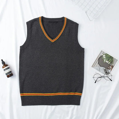 Cosplay Costume Magic School Hufflepuff Ravenclaw Slytherin Wizard V Neck Sweater Uniform Stripe Cotton Sleeveless Knitted Vest