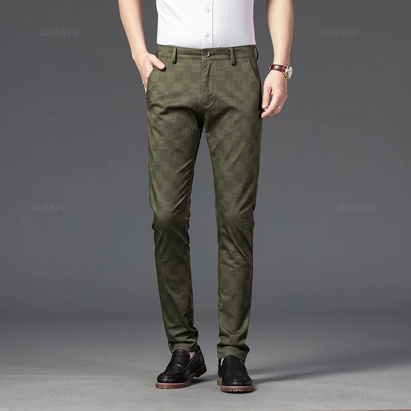 2024 New Men's Casual Plaid Pants Business Casual Slim Fit Black Blue Red Khaki Classic Style Trousers Male Brand Luxury Clothes