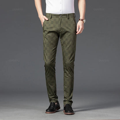 2024 New Men's Casual Plaid Pants Business Casual Slim Fit Black Blue Red Khaki Classic Style Trousers Male Brand Luxury Clothes
