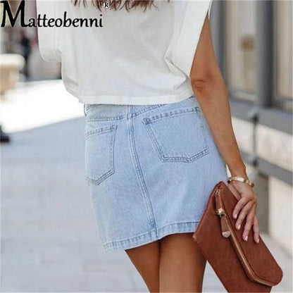 2022 Women's Irregular Mini Denim Skirt High Waist Fashion Slim Elastic Straight Summer Sexy Vintage Casual Splicing Short Skirt